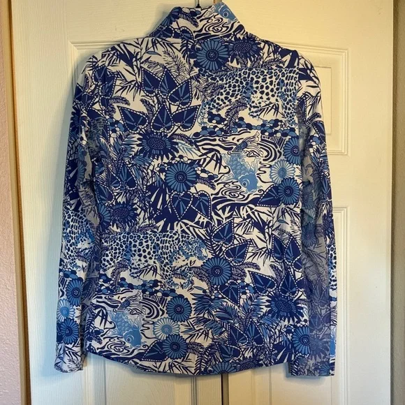 IBKUL Bamboo Gardens Blue and White Quarter Zip size S - Picture 8 of 13